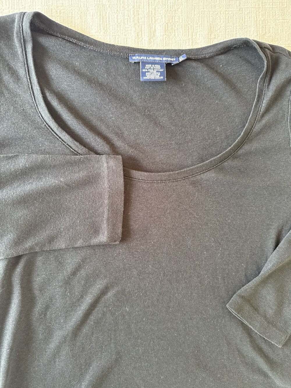 Ralph Lauren Sport Black Pima Cotton Lyocell Scoop Neck Long Sleeve Top XL